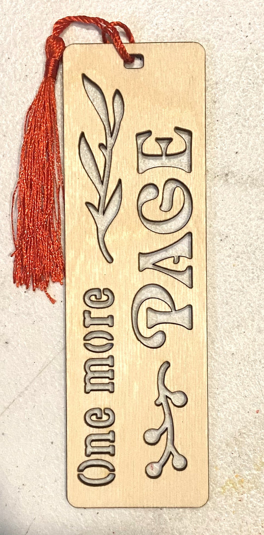 Wood Bookmark - One More Page - Red Tassel