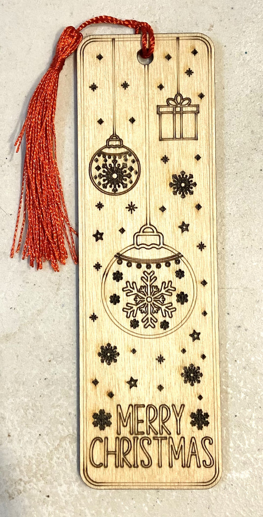 Wood Bookmark - Merry Christmas - Red Tassel