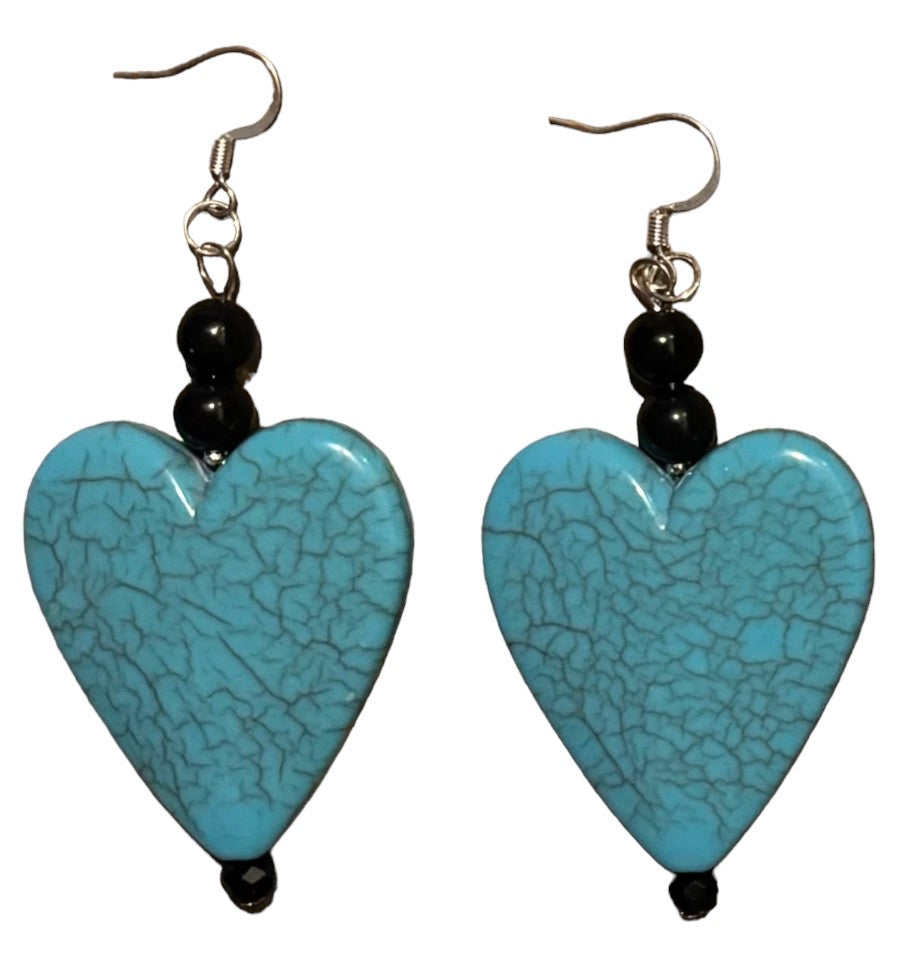 Turquoise Marble Heart Bead Earrings