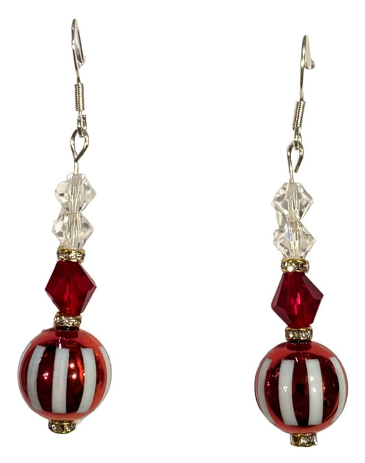 Red Stripped Ball Bead Earrings