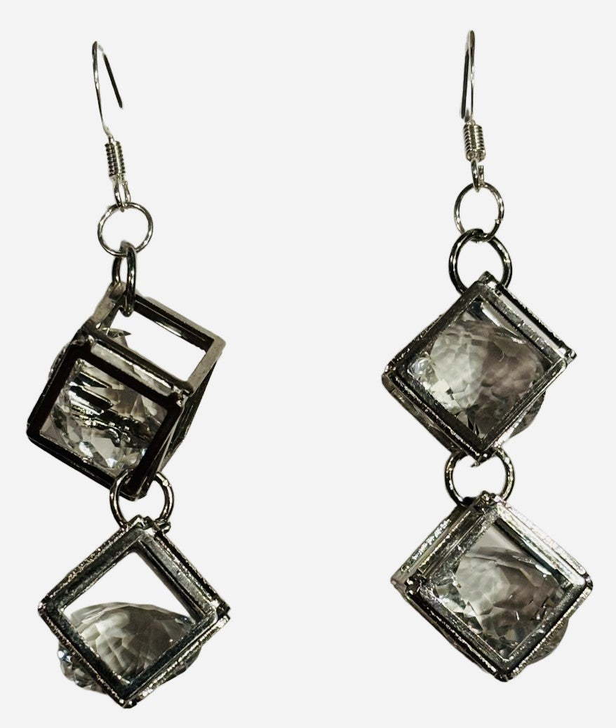 Silver Cube Bead Earrings