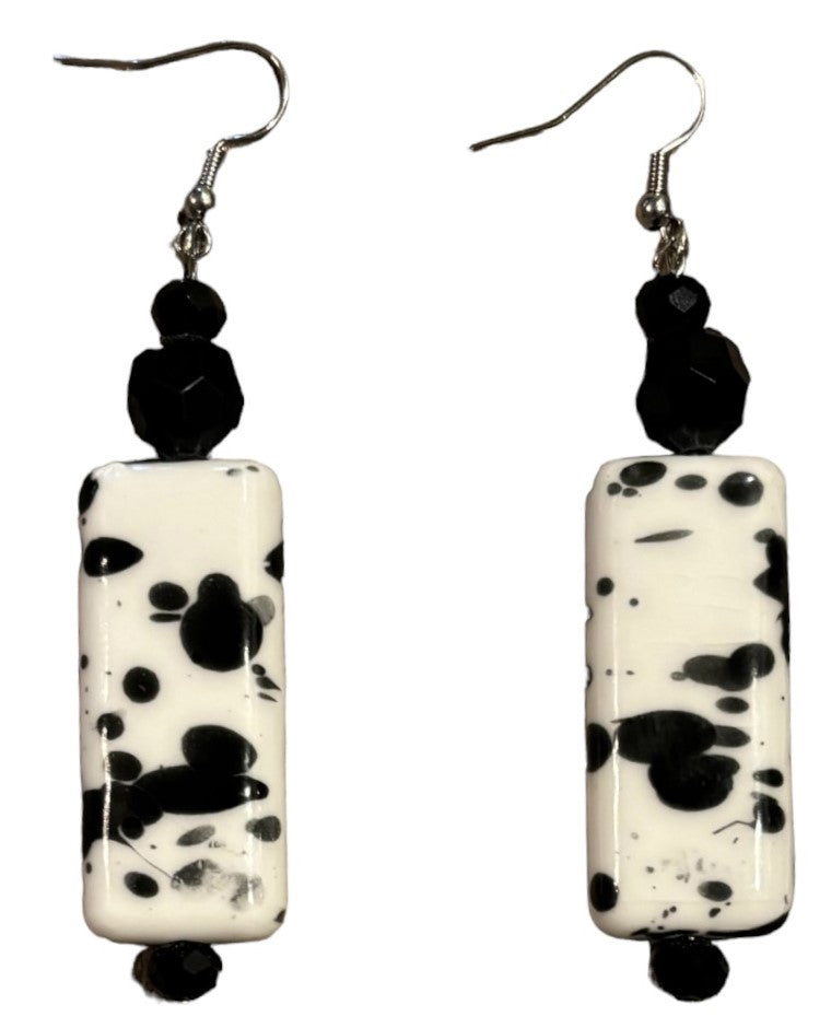 Black and White Rectangle Bead Earrings