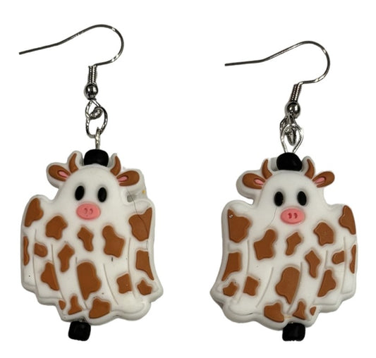 BOOO Cow Focal Bead Earrings Brown