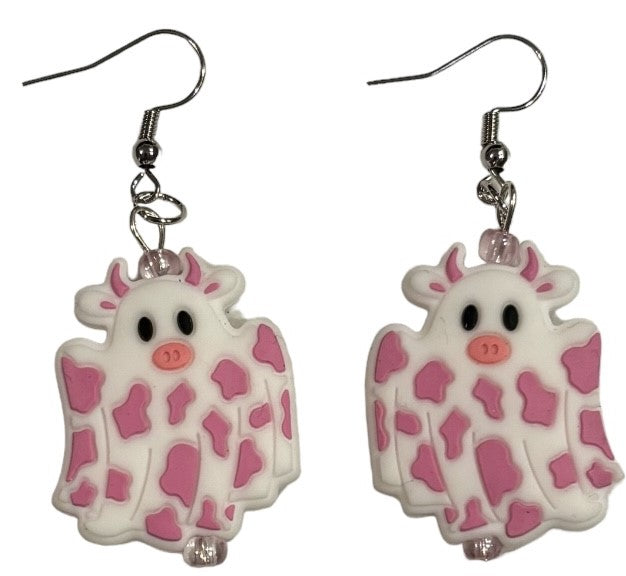 BOOO Cow Focal Bead Earrings Pink