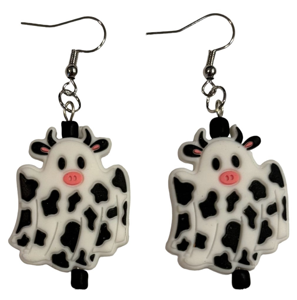 BOOO Cow Focal Bead Earrings Black