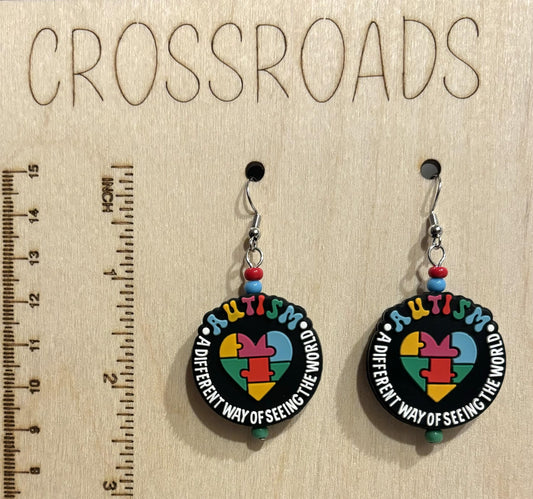 Autism 2 Focal Bead Earrings Black