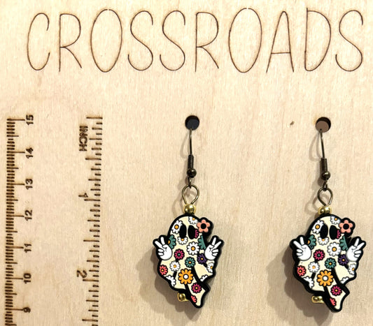 Ghost Greets with Flowers Focal Bead Earrings #BE049