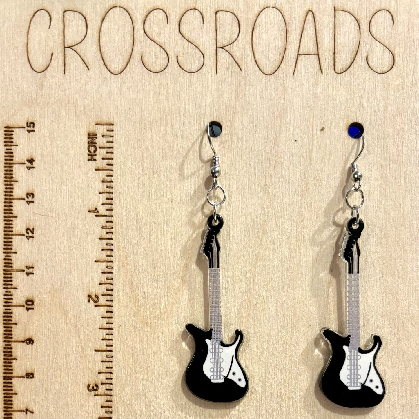 Acrylic Earrings Guitar - Black - B097