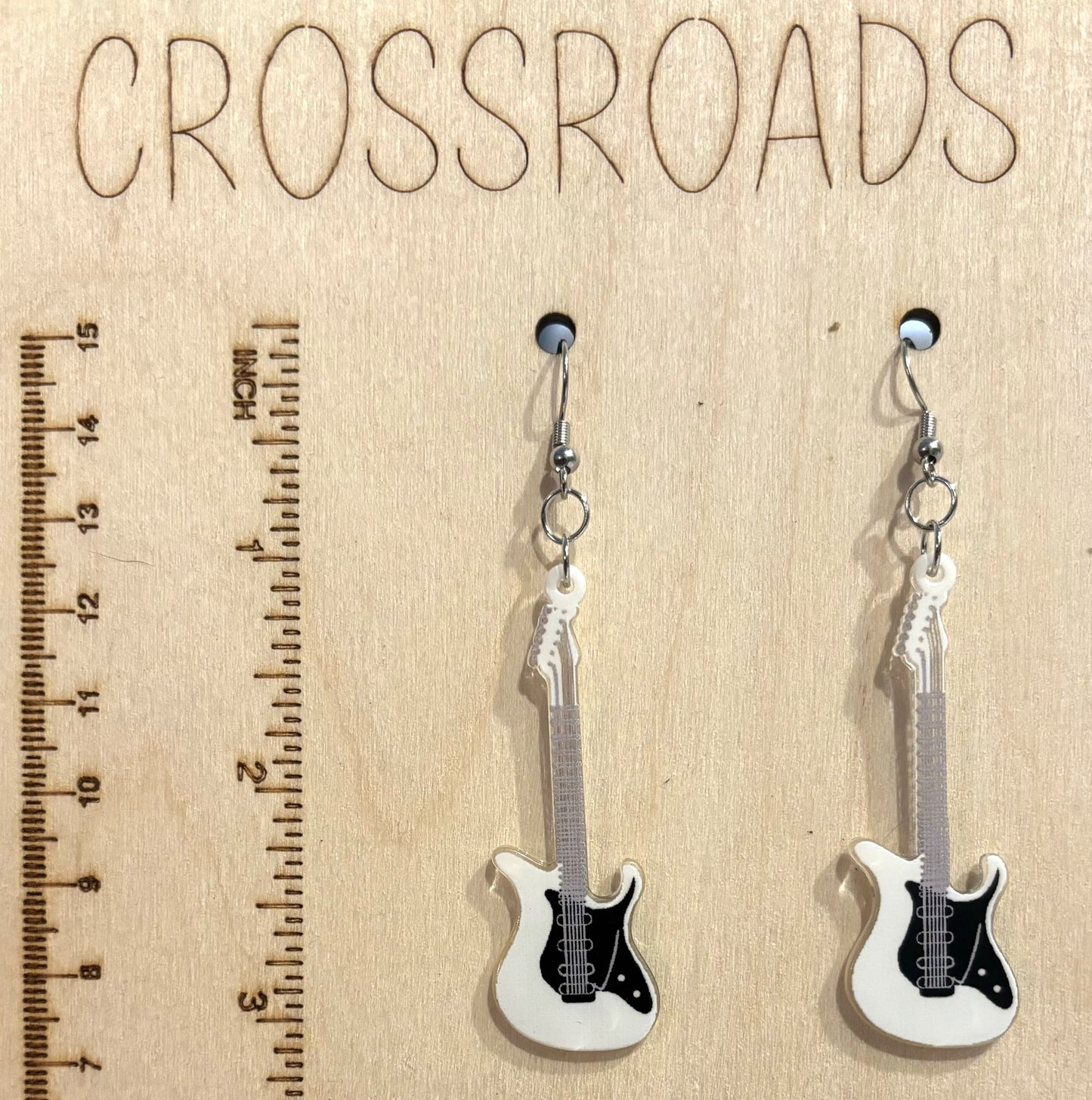 Acrylic Earrings Guitar - White - B098