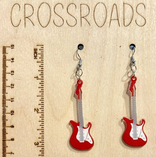 Acrylic Earrings Guitar - Red - BE099