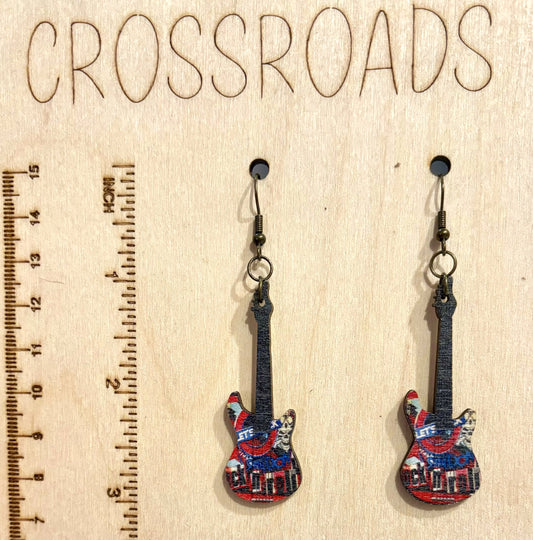 Wood Earrings Guitar - Red/White/Blue - BE103