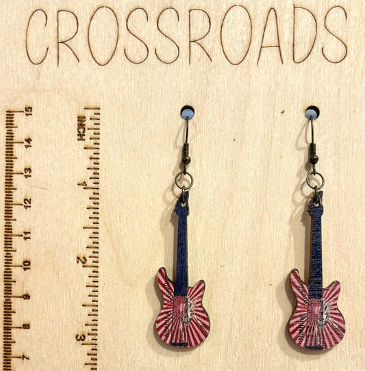 Wood Earrings Guitar - Red/Black - BE104