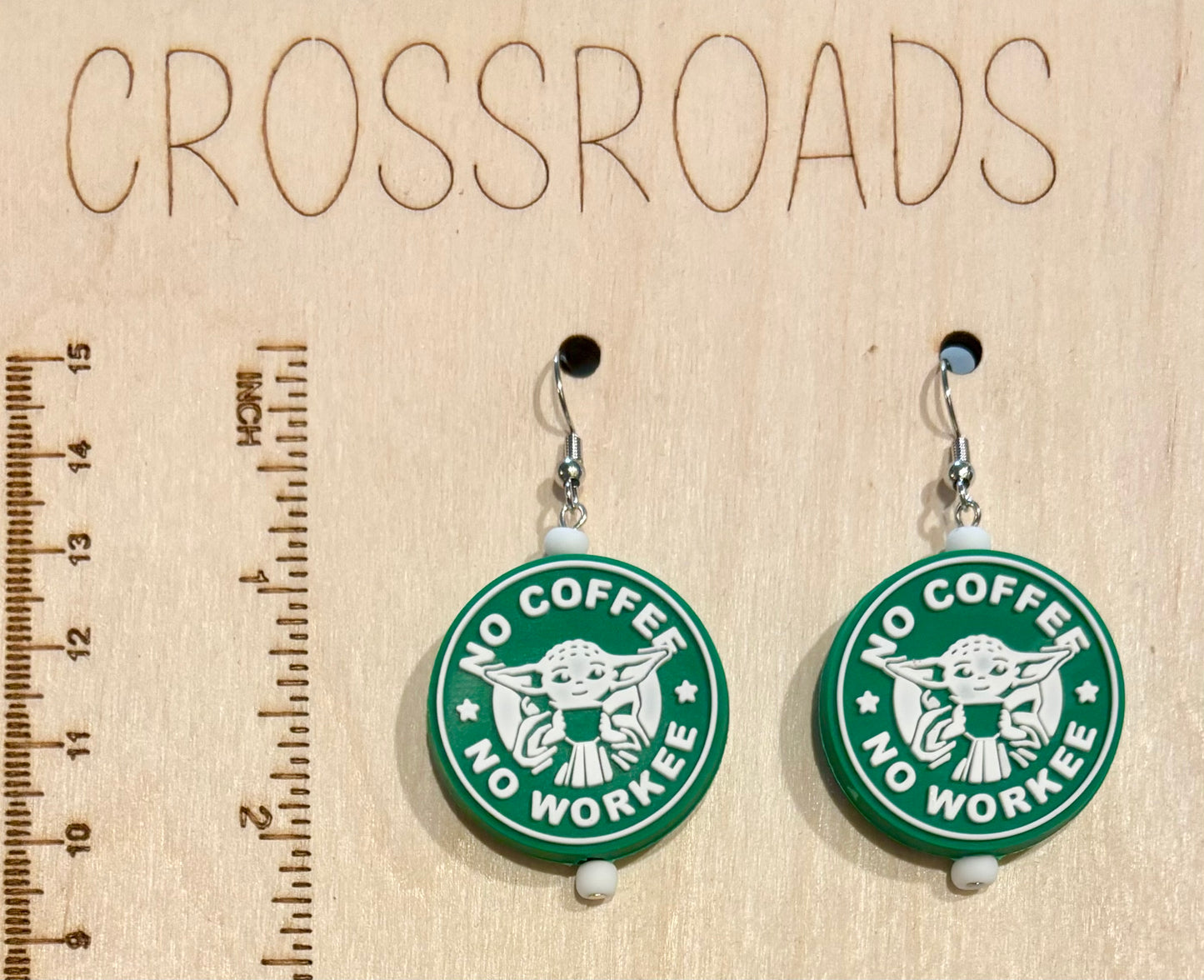 Focal Bead Earrings - No Coffee No Workee - BE163