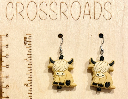 Focal Bead Earrings - Highland Cow Tan - BE164