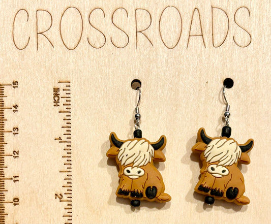 Focal Bead Earrings - Highland Cow BROWN - BE165