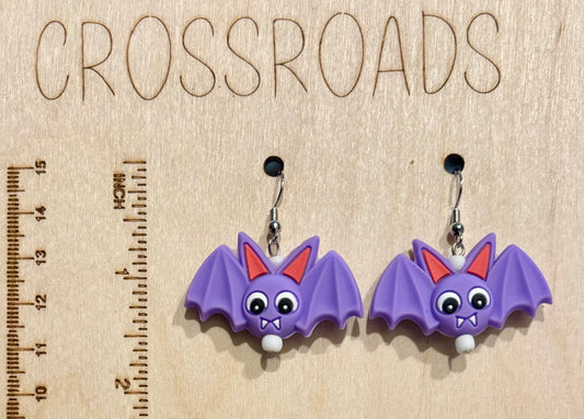 Focal Bead Earrings - Purple Bat - BE167