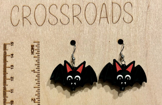 Focal Bead Earrings - Black Bat - BE168