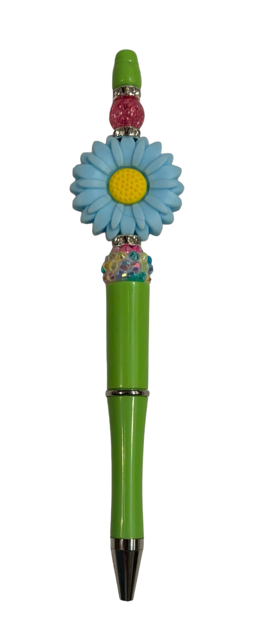 Beaded Pen, Blue Sunflower