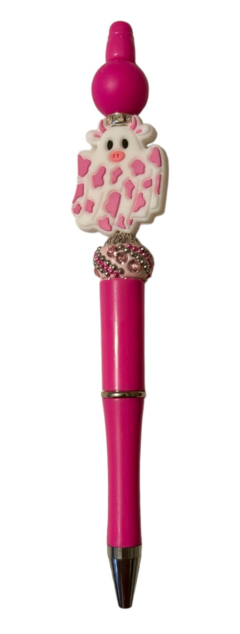 Beaded Pen, Boo Cow-Pink