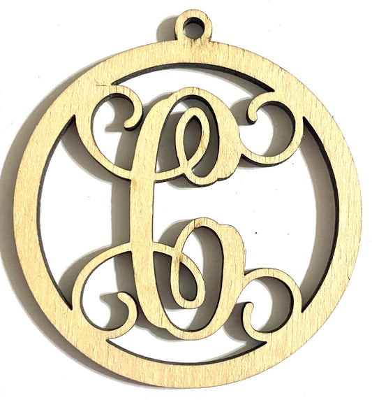 Ready to Paint Shape - 1/8" Birch - Monogram Ornament "C" S130