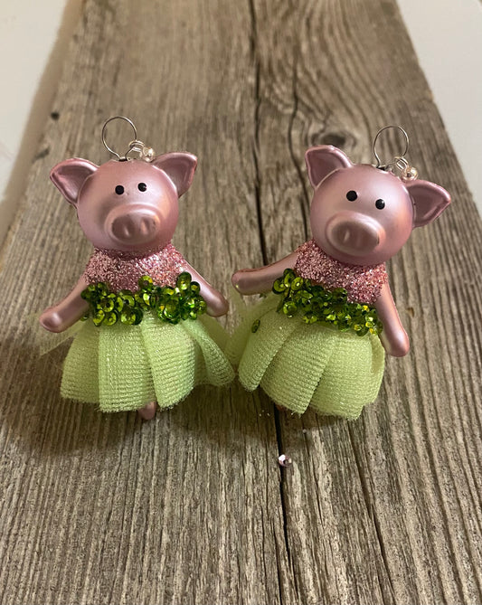 Pig Earrings, Green