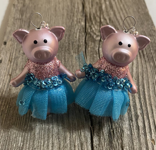 Pig Earrings, Blue