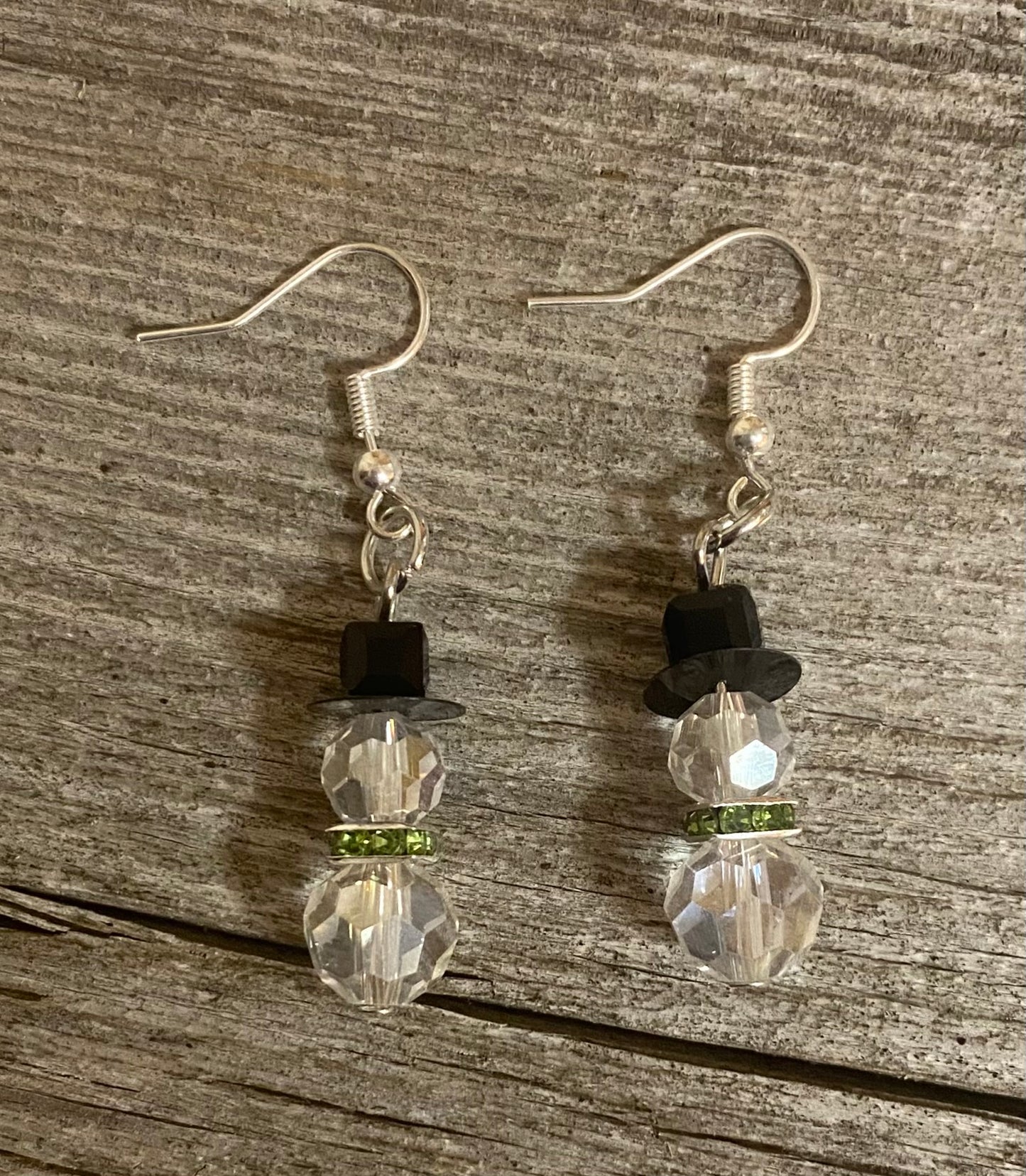 Snowman Crystal Earrings, w/green scarf