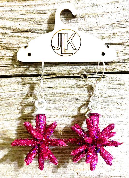 PomPom Christmas Earrings, Hot Pink