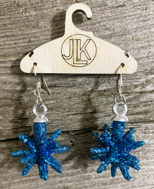 PomPom Christmas Earrings, Blue