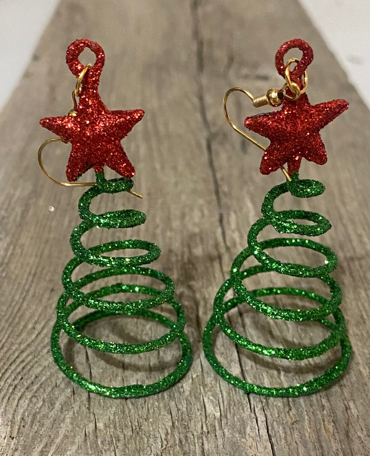 Green Glitter Spiral Christmas Tree Earrings