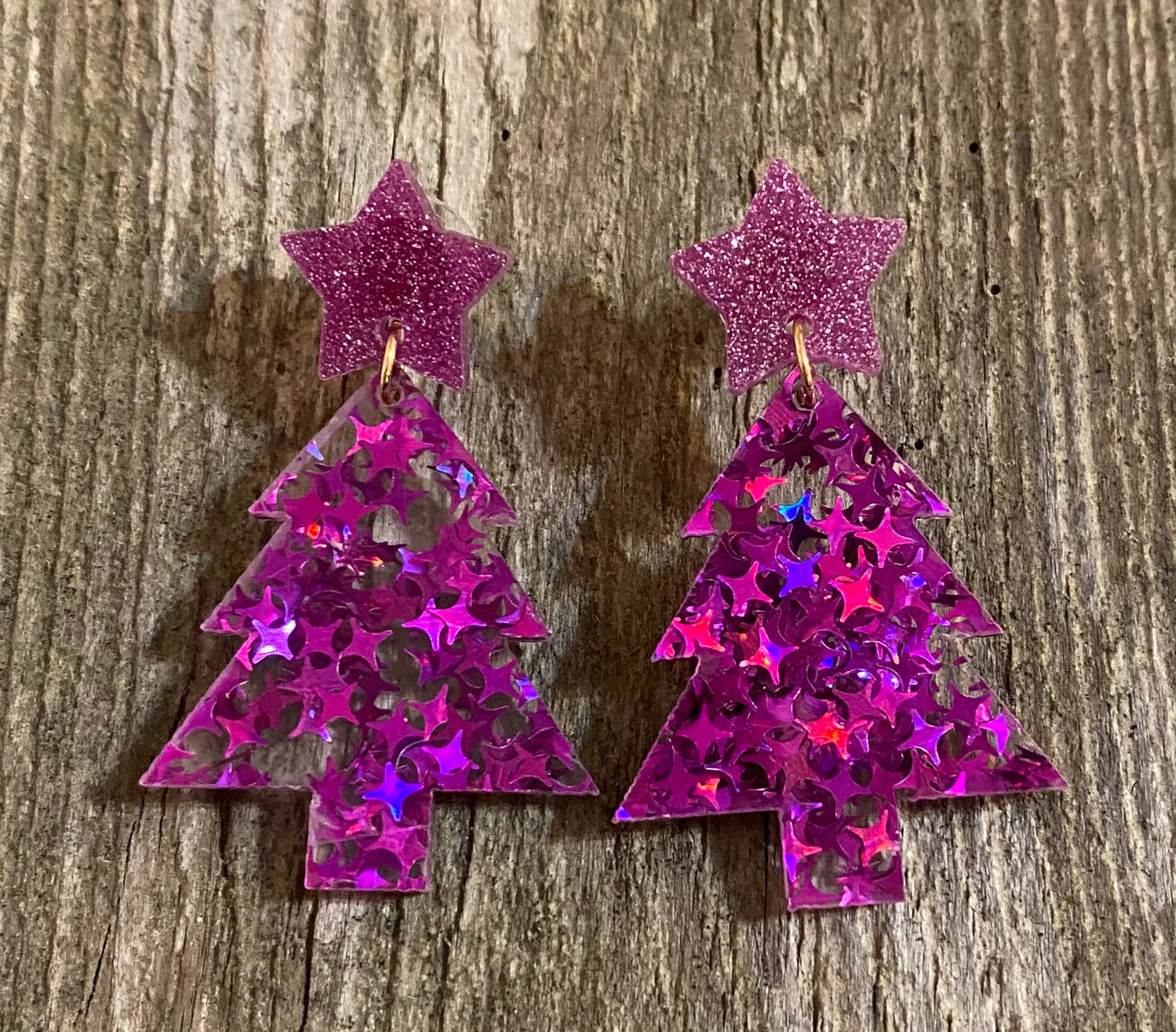 Christmas Tree Acrylic Christmas Earrings, Purple