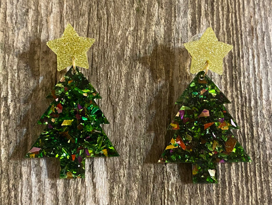 Christmas Tree Acrylic Christmas Earrings, Green