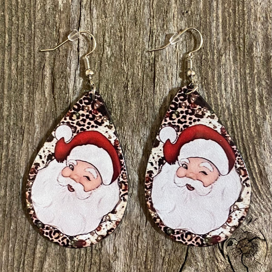 Santa Face Teardrop Acrylic Christmas Earrings