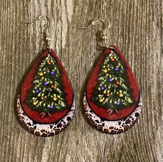 Christmas Tree Teardrop Acrylic Christmas Earrings