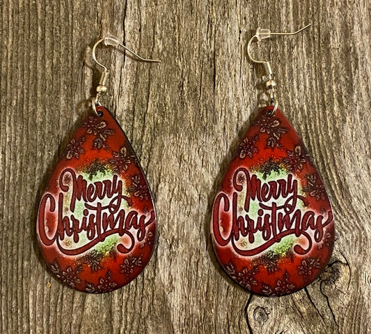 Merry Christmas Teardrop Acrylic Christmas Earrings