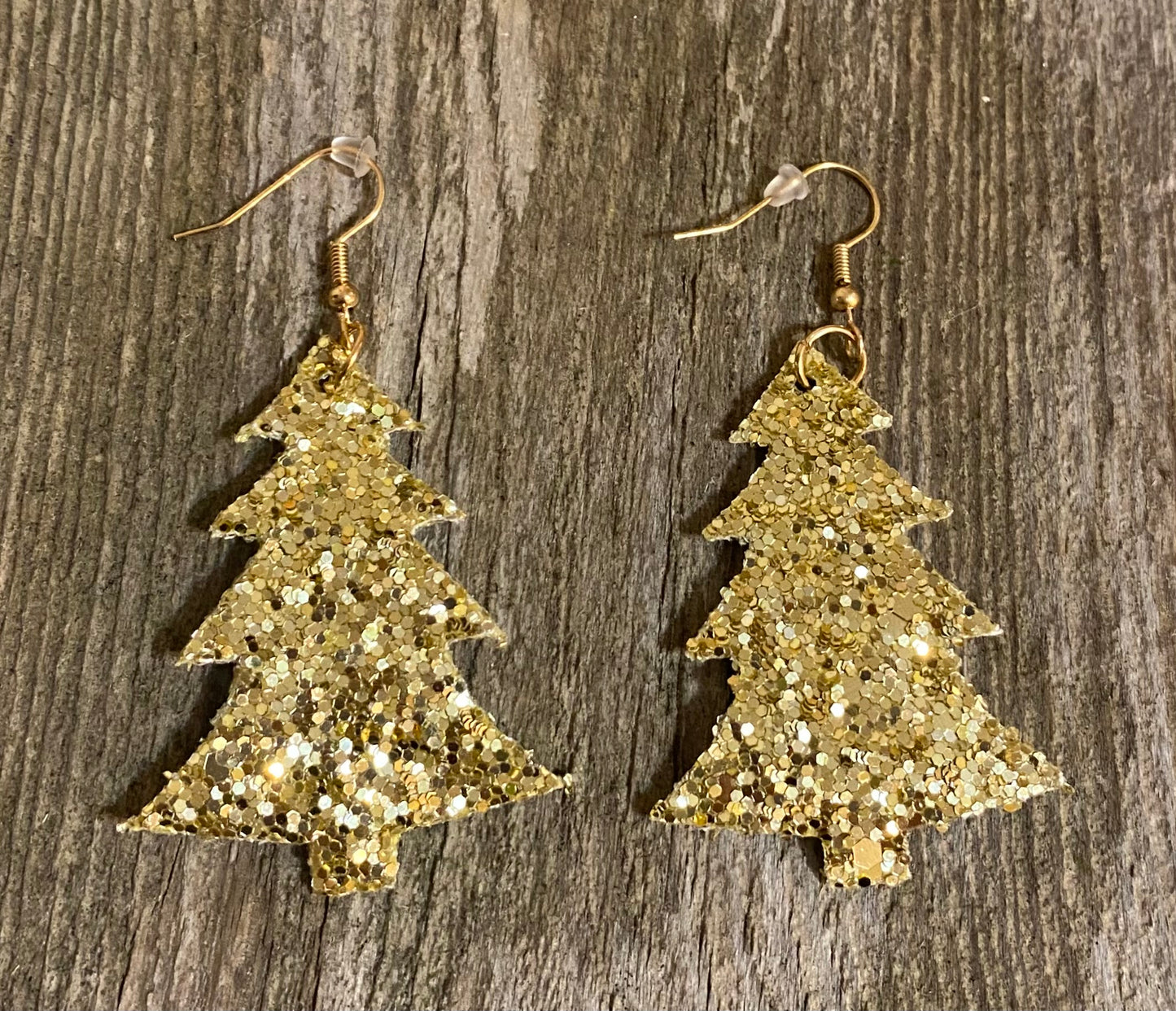 Gold Sequin Christmas Tree Earrings