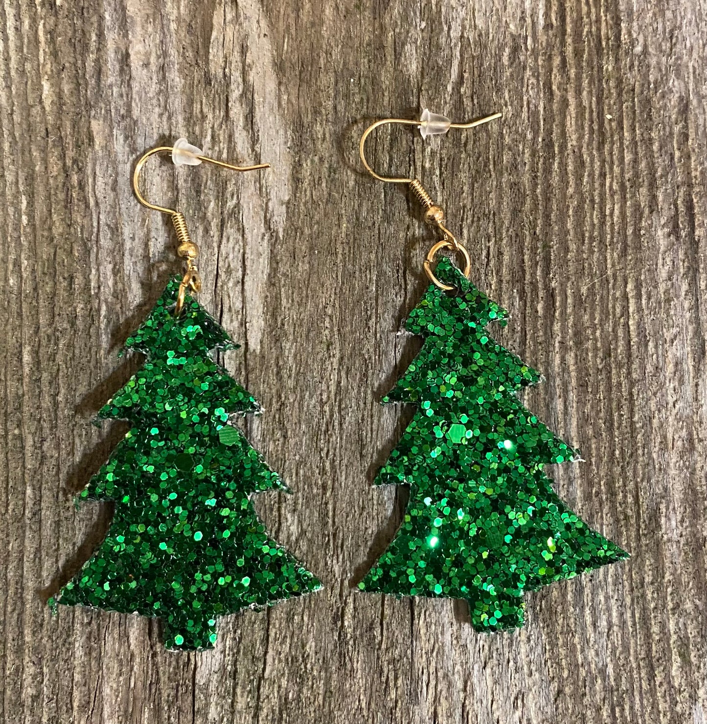 Green Sequin Christmas Tree Earrings