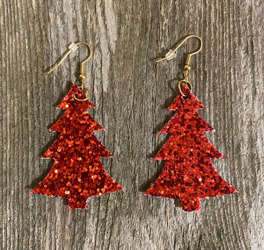 Red Sequin Christmas Tree Earrings