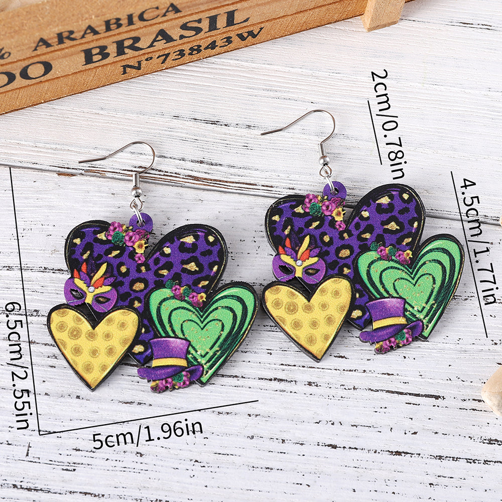 Mardi Gras "Hat/Mask/Heart" Wood Earrings