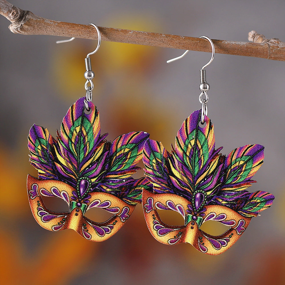 Mardi Gras "Mask" Wood Earrings