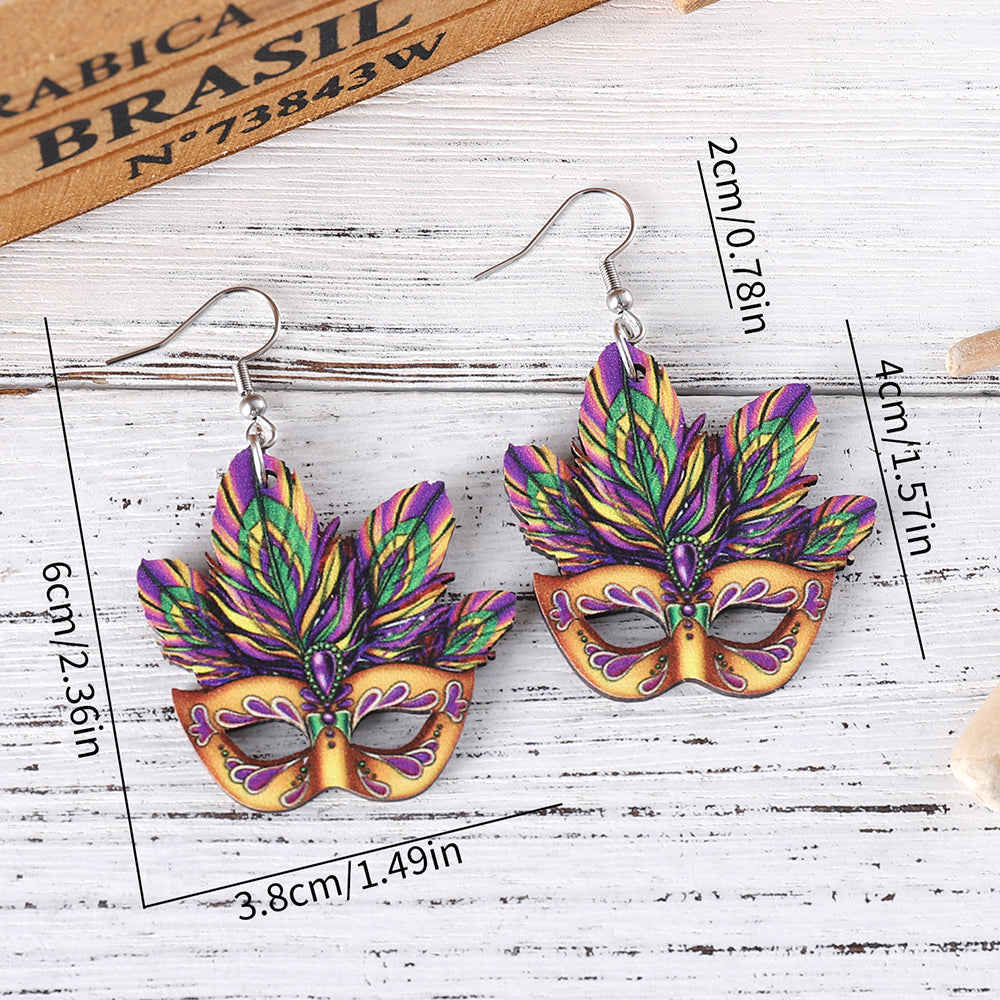 Mardi Gras "Mask" Wood Earrings