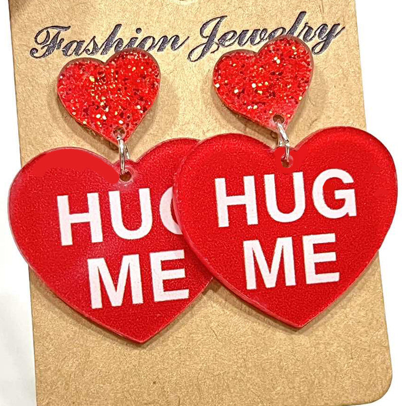 Valentine's Day, "Hug Me" Acrylic Earrings