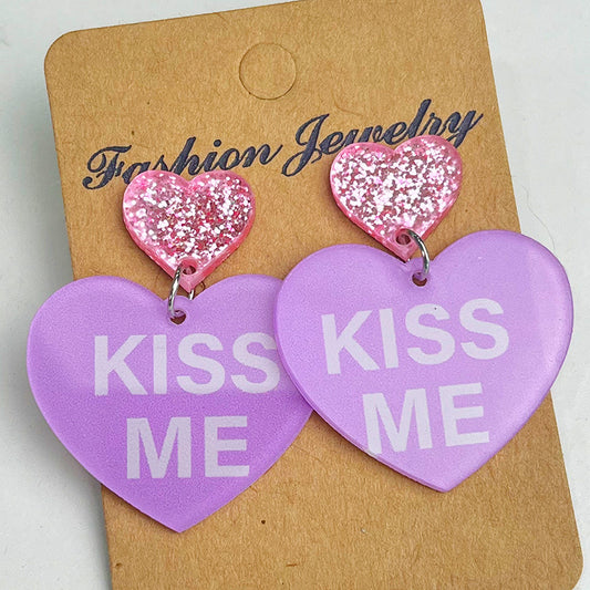 Valentine's Day, "Kiss Me" Acrylic Earrings