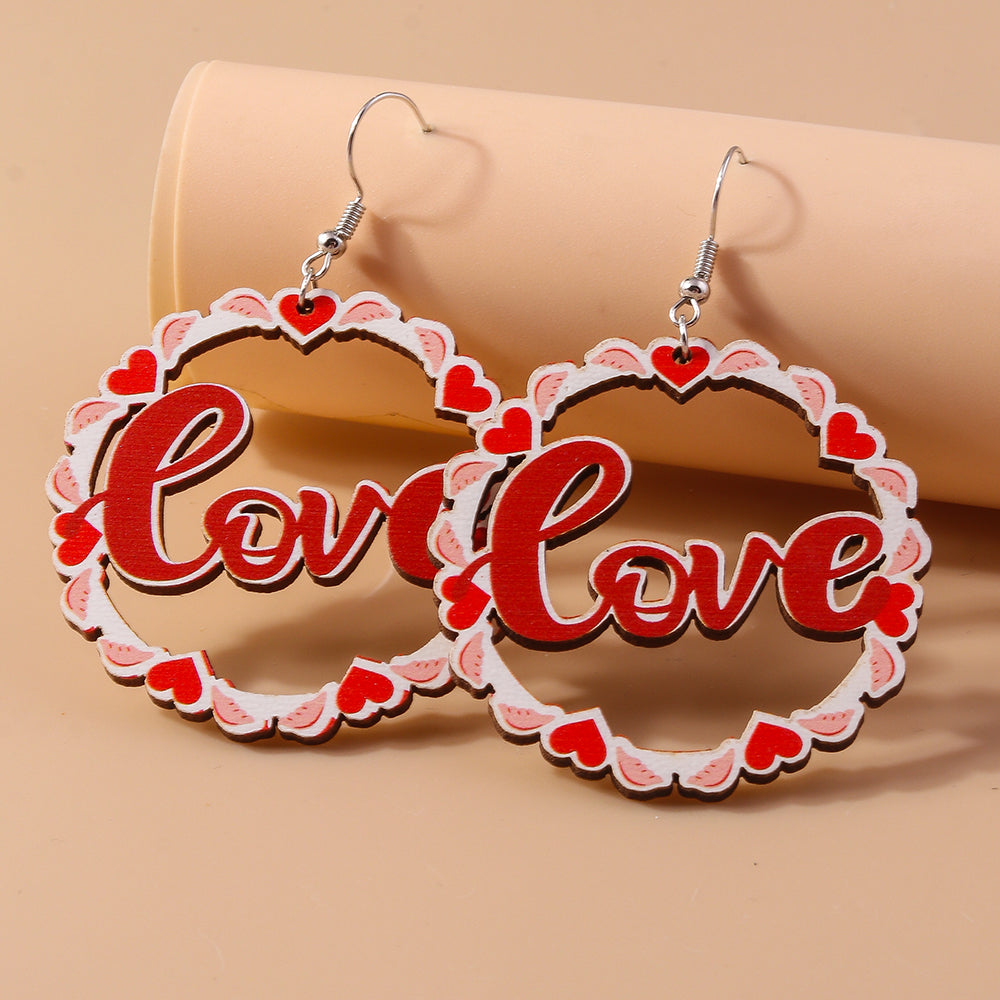 Valentine's Day, "Love Circle" Wood Earrings