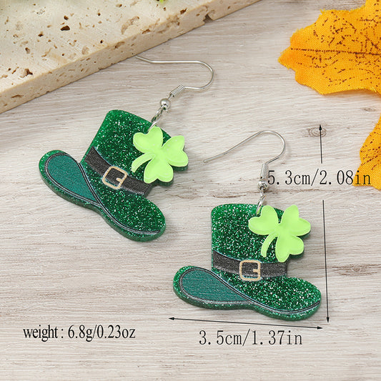 Shamrock Hat St. Patrick's Acrylic Earrings