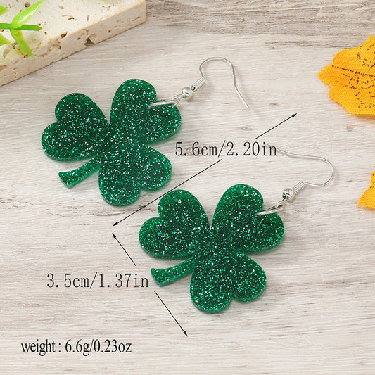 Green Glitter Clover St. Patrick's Acrylic Earrings