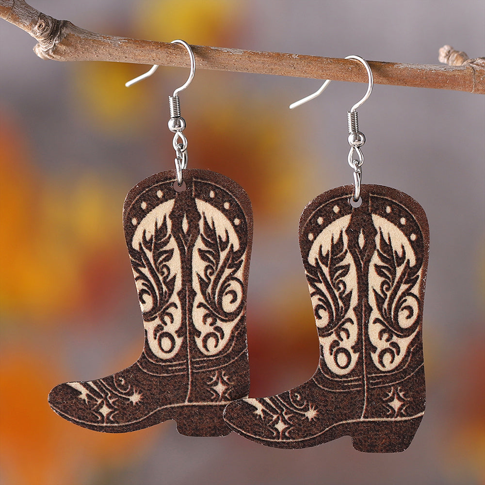 Cowboy Boots Wood Earrings