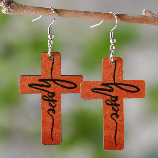 Cross Wood Earrings, "Hope"