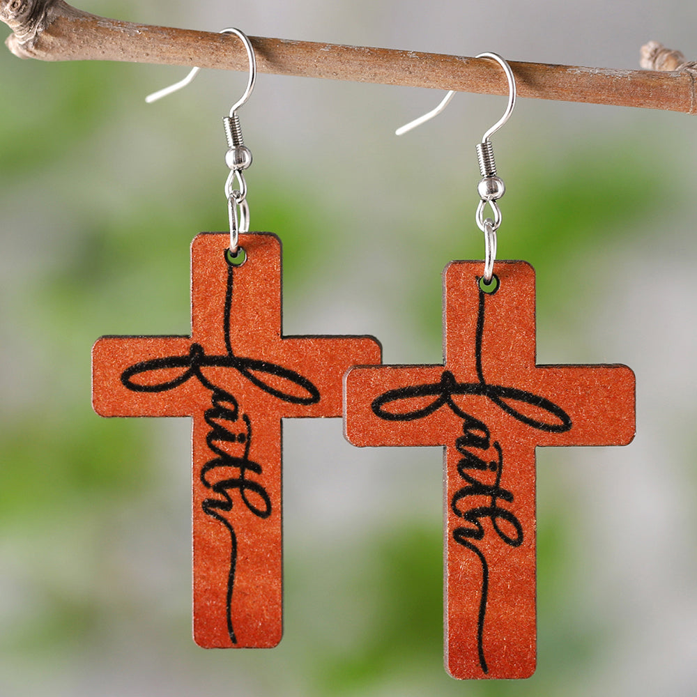 Cross Wood Earrings, "Faith"