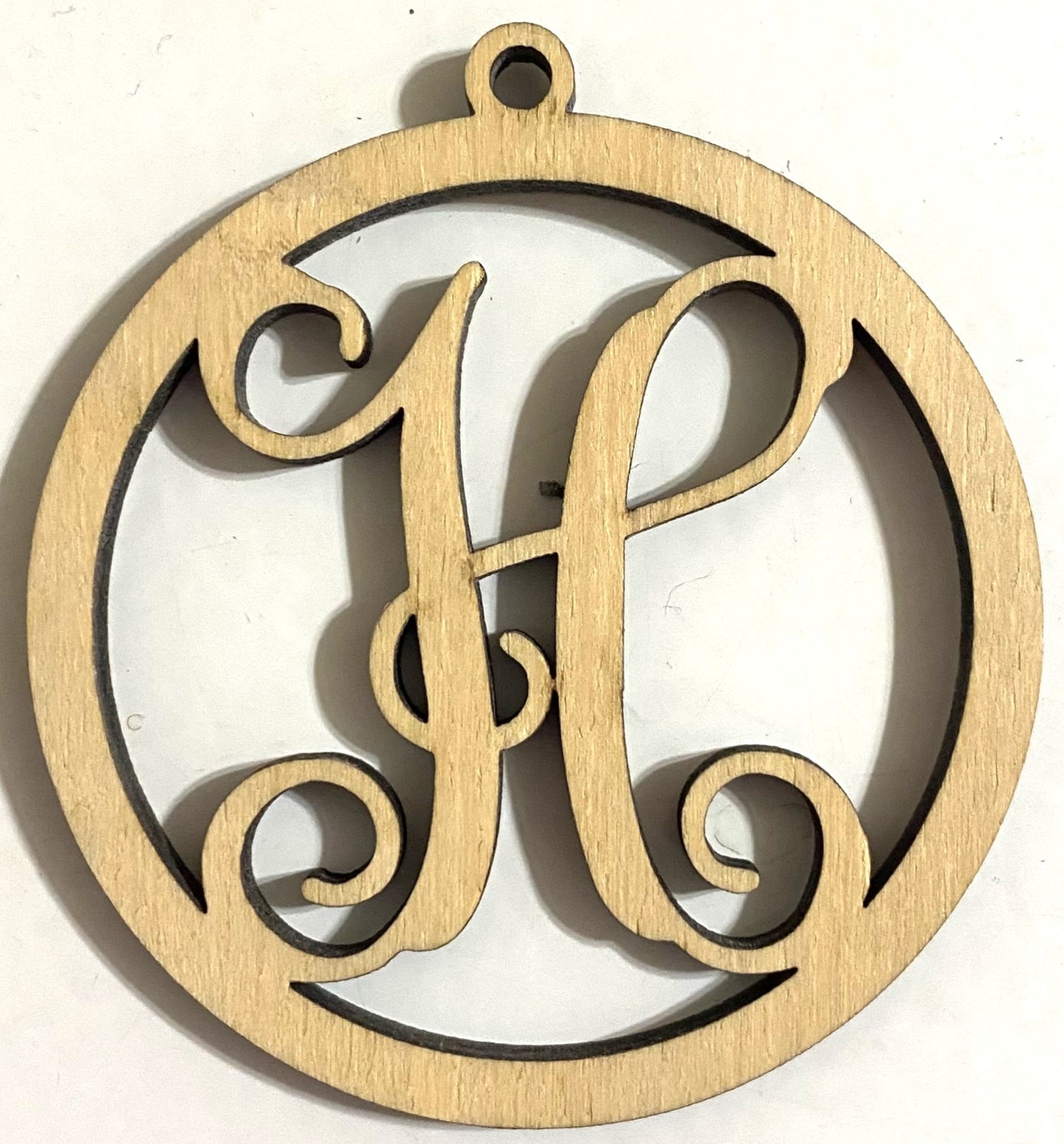 Ready to Paint Shape - 1/8" Birch - Monogram Ornament "H" S130